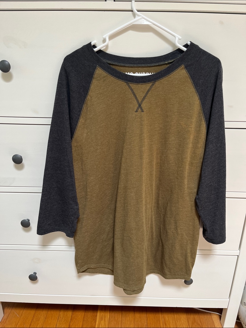 Mossimo Supply Co. Olive Green Body with Dark Gray Raglan Long Sleeve Tee